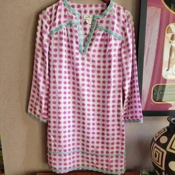 Vineyard Vines Pink Polka Dots Tie Dye Patterned Shift Women's Dress Size 0 Silk - Picture 2 of 11
